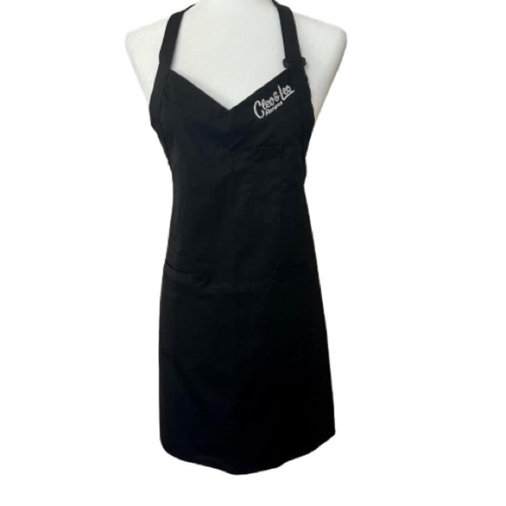 Chef Apron Cleo & Leo Recipes Embroidered Straight Hem Ties in Back in Black